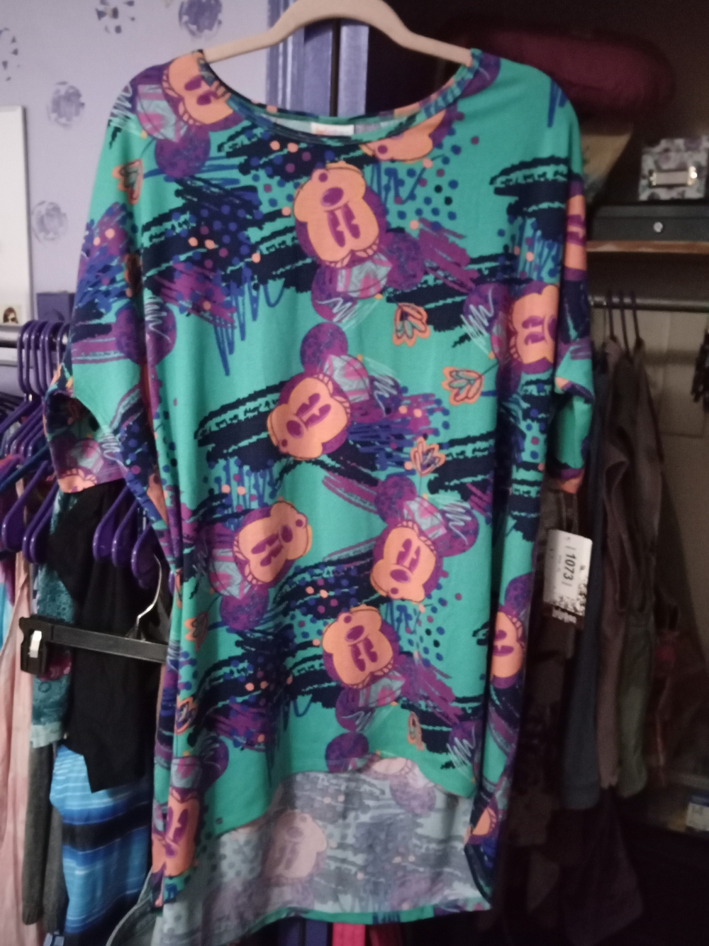 Lularoe Disney Multicolor Tropical Tunic - Teal, Purple & Coral